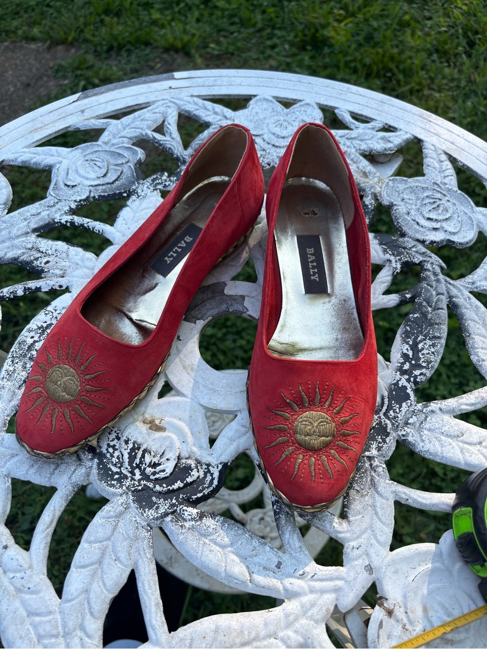 Vintage Bally Red Suede Sun Embroidered Women’s Flats